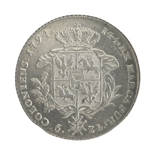 Crown thaler, Stanislaw August Poniatowski (King of Poland; 1732–1798). Obverse: Head of Stanislaw