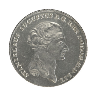 Crown thaler of Stanislaw August Poniatowski (King of Poland; 1764–1795). Obverse: head of