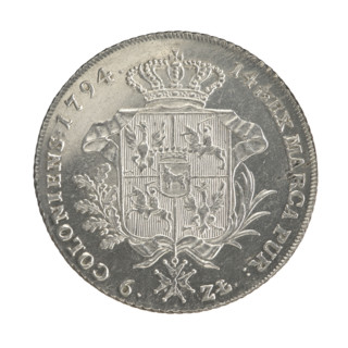 Crown thaler, Stanislaw August Poniatowski (King of Poland; 1732–1798). Obverse: Head of Stanislaw