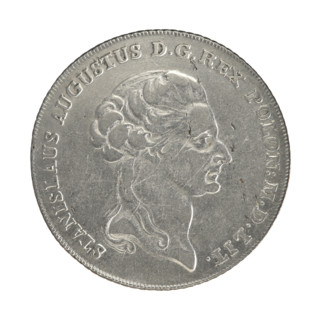 Crown thaler, Stanislaw August Poniatowski (King of Poland; 1732–1798). Obverse: Head of Stanislaw
