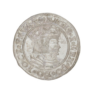 Prussian grosz, Sigismund I the Old (King of Poland; 1506–1548). Obverse: Crowned male bust in