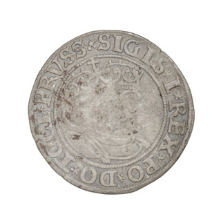 Prussian grosz, Sigismund I the Old (King of Poland; 1506–1548). Obverse: Crowned male bust in