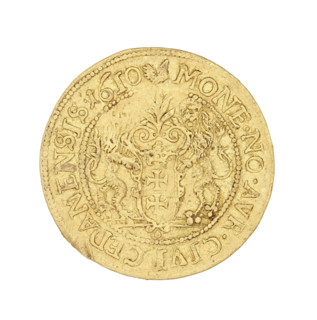 Gdansk ducat by Daniel Klüwer (fl. 1608–1618), 1610. Obverse: Bust of King Sigismund III Vasa