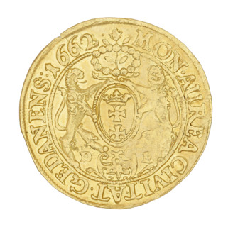 Gdansk ducat, John II Casimir Vasa (King of Poland; 1648–1668), maker: Daniel Lesse (1656–1685).
