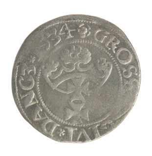 Gdansk grosz, Sigismund I the Old (King of Poland; 1506–1548). Polish coin, Jagiellon dynasty.