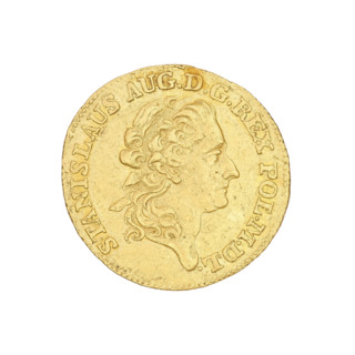 Crown ducat, minted by Efraim Brenn (mint master, 1741–1792). Obverse: head of King Stanislaw