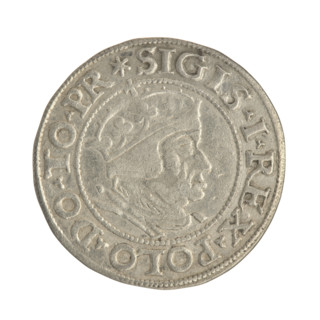 Gdansk grosz, Sigismund I the Old (King of Poland; 1506–1548). Polish coin (1548). Obverse: Crowned