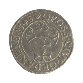 Gdansk grosz, Sigismund I the Old (King of Poland; 1506–1548). Coin, 1548. Obverse: Crowned male