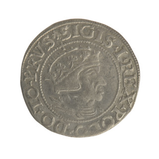 Gdansk grosz, Sigismund I the Old (King of Poland; 1506–1548). Polish coin (1548). Obverse: Crowned