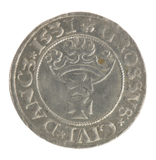 Gdansk grosz, Sigismund I the Old (King of Poland; 1506–1548). Polish coin of the Jagiellon dynasty