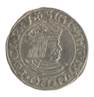 Gdansk grosz, Sigismund I the Old (King of Poland; 1506–1548). Polish coin (1531). Obverse: Crowned