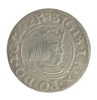 Gdansk grosz, Sigismund I the Old (King of Poland; 1506–1548). Silver coin (1533). Obverse: Crowned