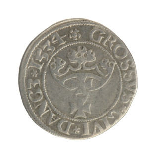 Gdansk grosz, Sigismund I the Old (King of Poland; 1506–1548). Polish coin, Jagiellon dynasty.