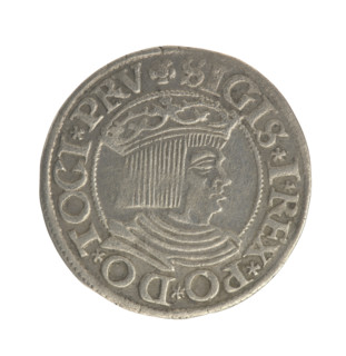 Gdansk grosz, Sigismund I the Old (King of Poland; 1506–1548). Obverse: Crowned male bust in