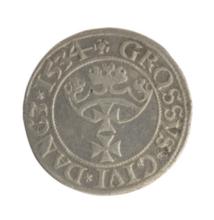 Gdansk grosz, Sigismund I the Old (King of Poland; 1506–1548). Obv.: Crowned male bust in profile
