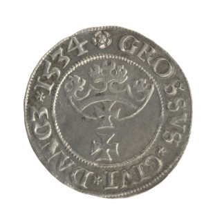 Gdansk grosz, Sigismund I the Old (King of Poland; 1506–1548). Polish coin, Jagiellon dynasty.