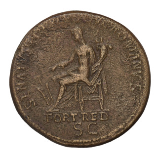 sestertius, Trajan (53–117; Roman emperor 98–117); coin, Rome, 115–116. Obverse: head of Trajan in