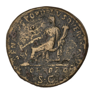 sestertius, Trajan (53–117; Roman emperor 98–117); obverse: head of Trajan in laurel wreath facing