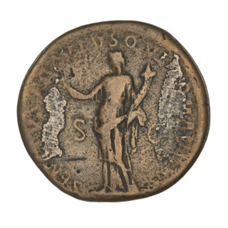 Dupondius, Trajan (53–117; Roman emperor 98–117). Obverse: head of Trajan in radiant crown; rim