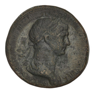 Sestertius, Trajan (53–117; Roman emperor 98–117). Bronze coin, weight 24.45 g, dated 116–117.