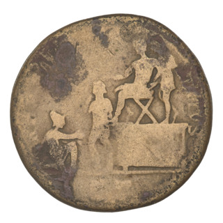 Sestertius, Trajan (53–117; Roman emperor 98–117). Obverse: bust of Trajan with laurel wreath