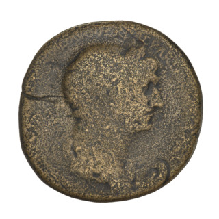 Sestertius of Trajan (53–117; Roman emperor 98–117). Obverse: bust of Trajan with laurel wreath