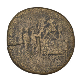 Sestertius, Trajan (53–117; Roman emperor 98–117). Obverse: bust of Trajan with laurel wreath