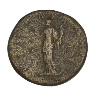 Sestertius, Trajan (53–117; Roman emperor 98–117). Obverse: head of Trajan in laurel wreath facing