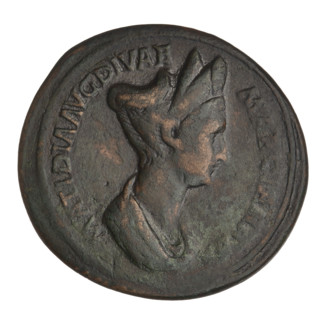 Sestertius, Trajan (53–117; Roman emperor 98–117). Obverse: bust of Matidia the Elder (Trajan's