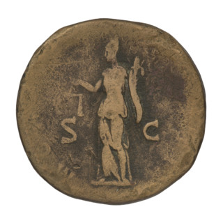 sestertius, Hadrian (76–138; Roman emperor 117–138); bronze coin (119–122, Rome). Obverse: Bust of