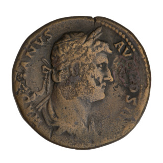 Sestertius, Hadrian (76–138; Roman emperor 117–138). Obverse: Bust of Hadrian with laurel wreath