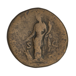 Sestertius of Hadrian (76–138; Roman emperor 117–138). Obverse: bust of Hadrian with laurel wreath