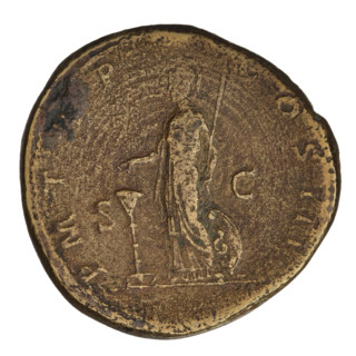 Sestertius of Hadrian (76–138; Roman emperor 117–138). Obverse: bust of Hadrian facing right