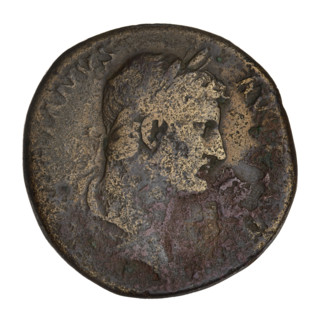 Sestertius of Hadrian (76–138; Roman emperor 117–138). Obverse: head of Hadrian in laurel wreath