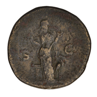 Sestertius, Hadrian (76–138; Roman emperor 117–138). Obverse: head of Hadrian in laurel wreath