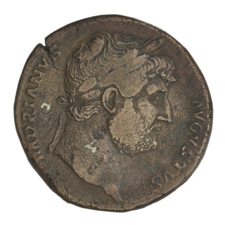 Sestertius, Hadrian (76–138; Roman emperor 117–138). Obverse: head of Hadrian with laurel wreath