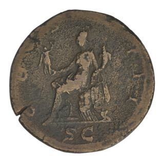 Sestertius of Hadrian (76–138; Roman emperor 117–138). Obverse: head of Hadrian with laurel wreath