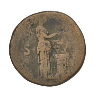 Sestertius of Hadrian (76–138; Roman emperor 117–138). Obverse: head of Hadrian with laurel wreath