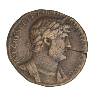 Sestertius, Hadrian (76–138; Roman emperor 117–138). Obverse: bust of Hadrian with laurel wreath