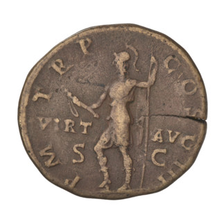 Sestertius, Hadrian (76–138; Roman emperor 117–138). Obverse: bust of Hadrian with laurel wreath
