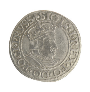 Gdansk grosz, Sigismund I the Old (King of Poland; 1506–1548). Silver coin (grosz), 1535. Obverse: