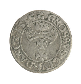 Gdansk grosz, Sigismund I the Old (King of Poland; 1506–1548). Silver coin (grosz), 1535. Obverse: