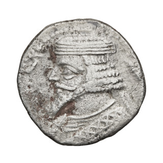 Tetradrachm of Phraates V (2 BC–4 AD), Parthian Kingdom, Iran. Obverse: bust of Phraates V facing