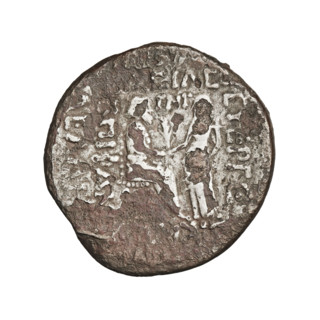 Bronze coin (silver-plated), Vardanes I (41–45 CE). Obverse: bust of Vardanes I facing left,