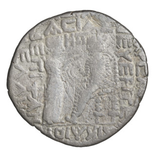 Tetradrachm of Vardanes II (55–58 CE). Obverse: bust of Vardanes II wearing a diadem, facing left.