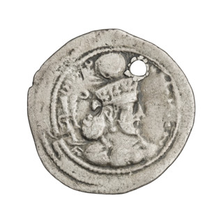 Drachma of Shapur III (ruler of Persia; 383–388). Obverse: Bust of Shapur III facing right; he