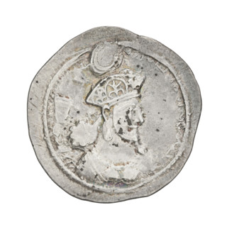 Drachma of Shapur III (ruler of Persia; 383–388). Obverse: Bust of Shapur III facing right; wearing