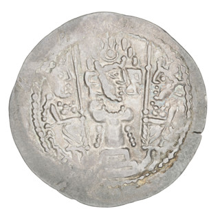 Drachma of Bahram V (ruler of Persia; 420–438). Obverse: bust of Bahram V facing right, wearing a