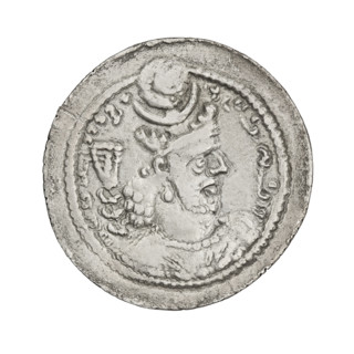 Drachma of Bahram V (ruler of Persia, 420–438). Obverse: bust of Bahram V facing right wearing a