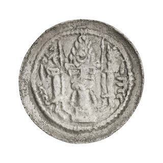 Drachma of Bahram V (ruler of Persia, 420–438). Obverse: Bust of Bahram V facing right, wearing a